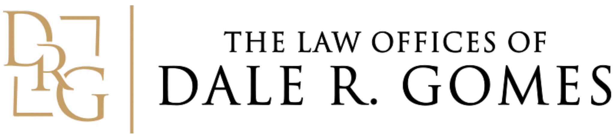 Logo for The Law Offices of Dale R. Gomes, featuring stylized initials "DRG" in gold and the firm’s name in black uppercase letters.